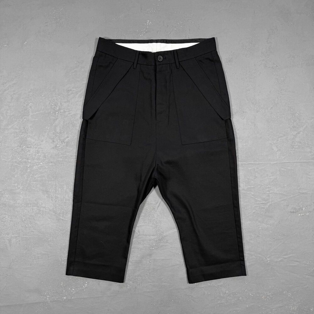 Rick Owens SS16 Cyclops Black Cotton Canvas Cropped Trousers 40 US Suit, 34 in